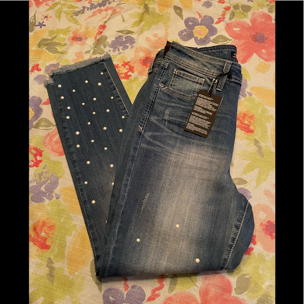 Seven7 Women's Ankle & Cropped Jeans - Blue with Pearl Accents